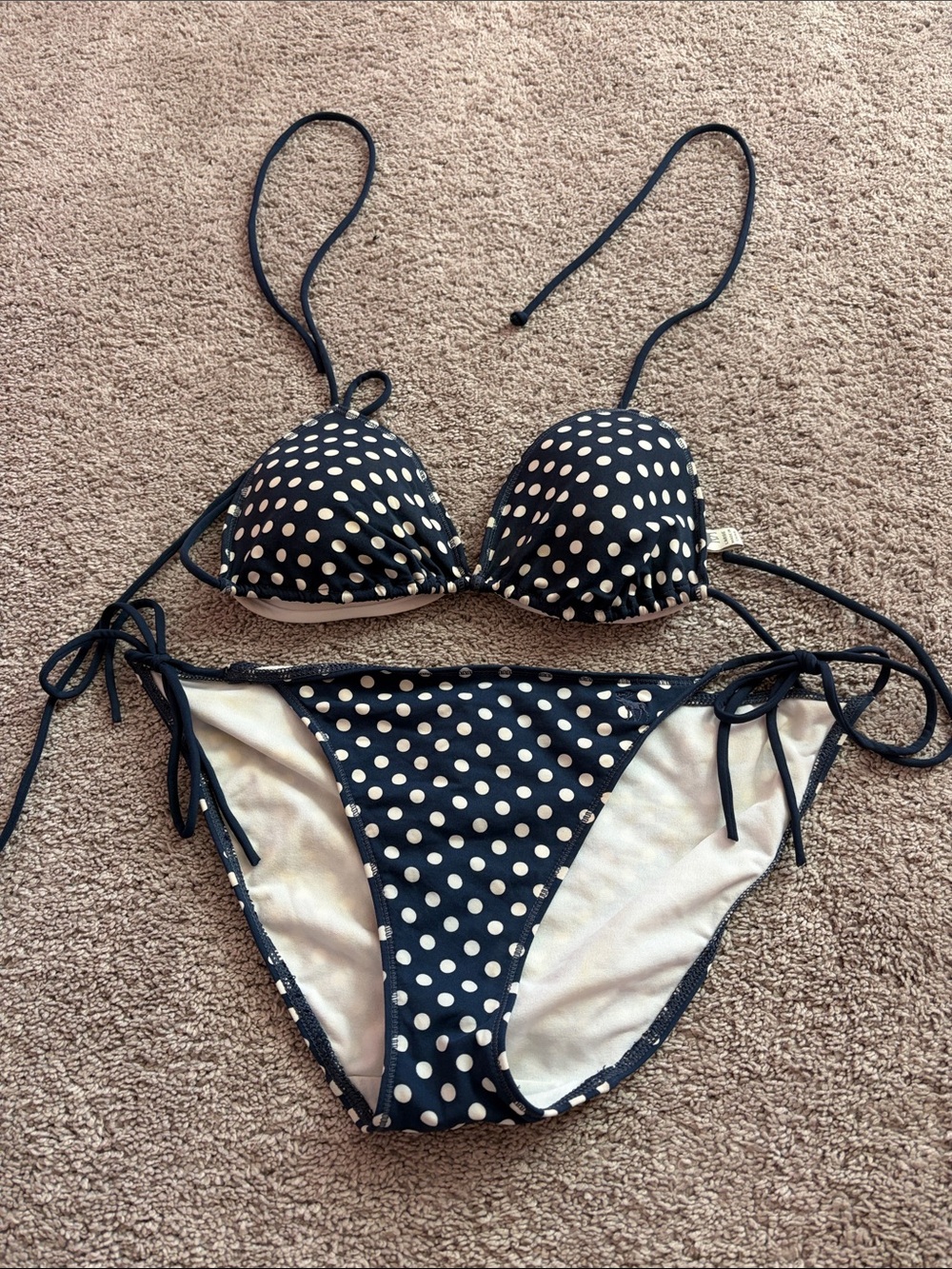 Abercrombie & Fitch Navy and White Polka Dot Tie-Side Bikini